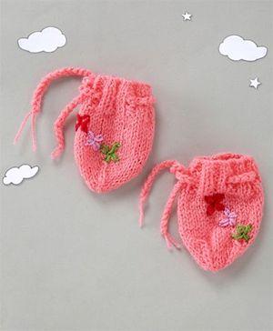 Girl Handmade Flower Embroidered Mittens- Pink - The Original Knit