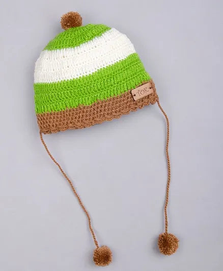 Crochet Striped Cap- Green & Beige - The Original Knit