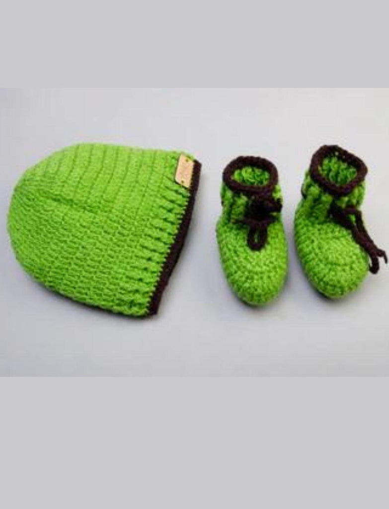 Crochet Cap & Booties- Green