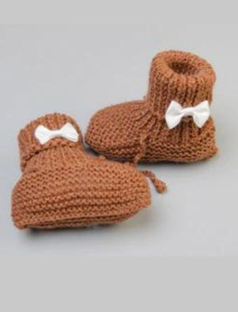 Knitted Tiny Satin Bow Booties- Brown - The Original Knit