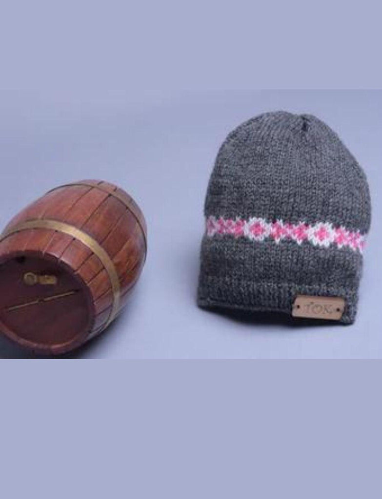Handmade Cap- Grey & Pink - The Original Knit