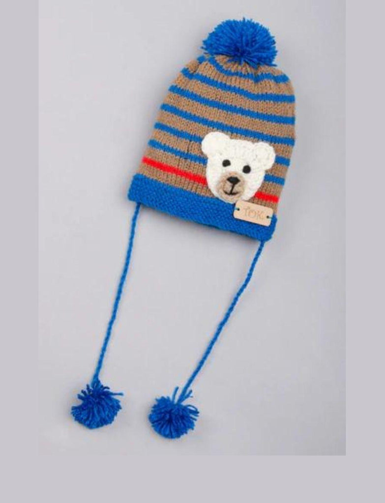 Knitted Teddy Cap- Blue & Brown