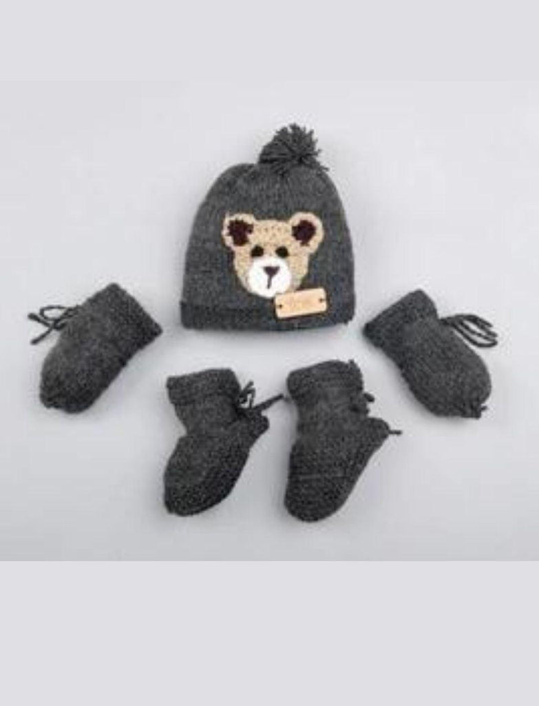 Handmade Teddy Cap Socks & Mittens- Melange Grey