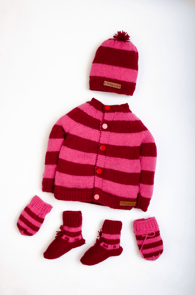 Unisex Handmade Sweater Set- Maroon & Pink