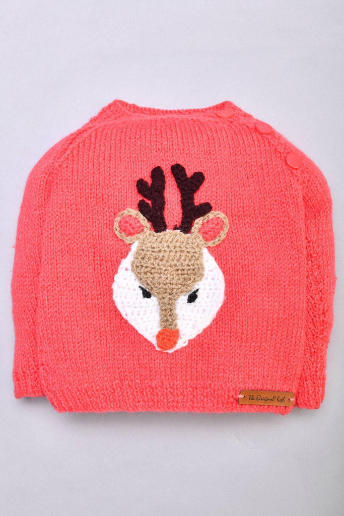 Handmade Reindeer Design Sweater- Red - The Original Knit